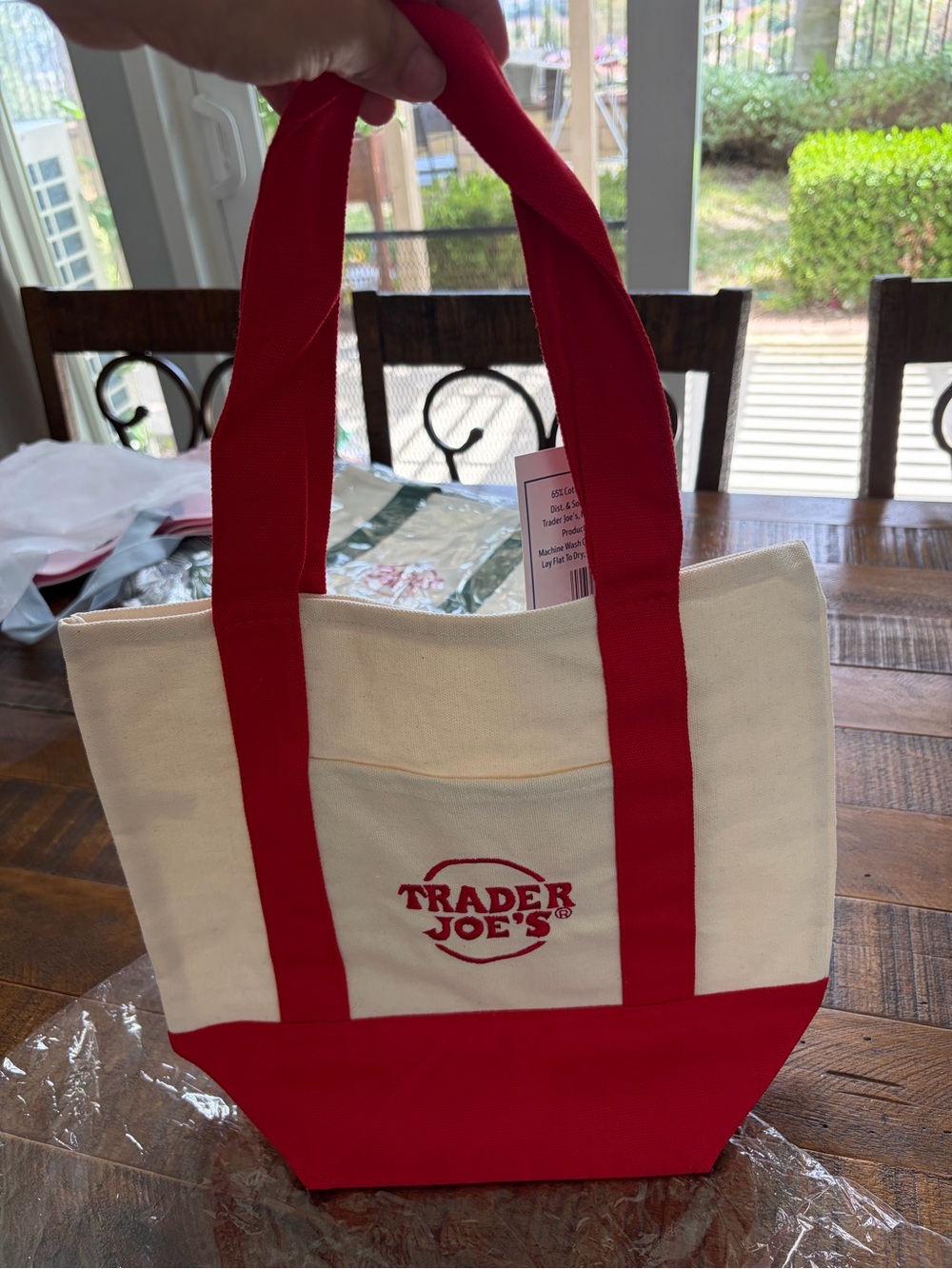Red and Cream Canvas Tote Bag